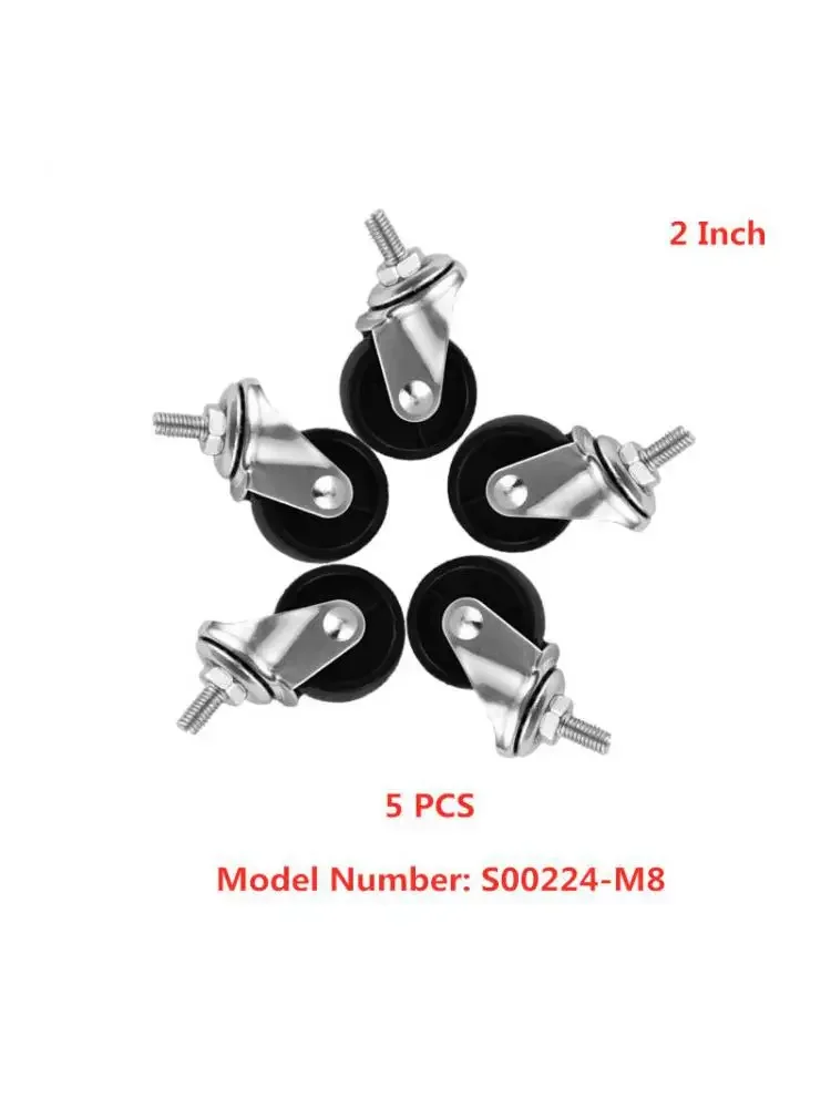 5 Pcs/Lot  2 Inch Caster Black Pp Screw Universal Wheel M8, Silk Mouth Furniture, Caster Diameter Split Cart