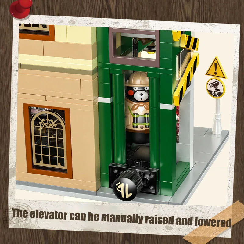 MOC-décennie s de construction d'agence de dessin animé pour enfants, poignées d'ours, briques d'architecture de vue sur la rue de la ville, jouets de bricolage, cadeaux pour enfants, nouveau, 2024, 1286 pièces