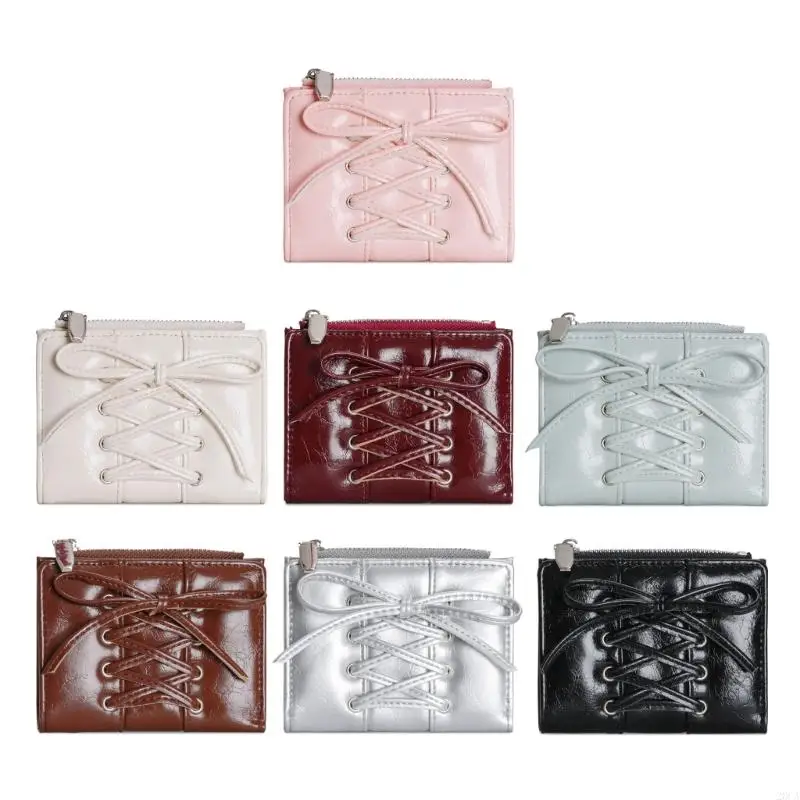 

Simple Wallet for Girl PU Leather Coin Bag Short Purse Bifold Wallet Lovely Bows Coin Purse Korean Styles Change Purse 20CA