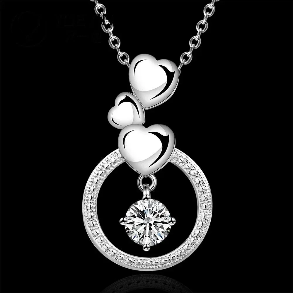 Hot 925 Sterling Silver fine Heart Circle Pendant AAA Zircon Necklace For Women Fashion party Wedding Charm Jewelry Popular gift