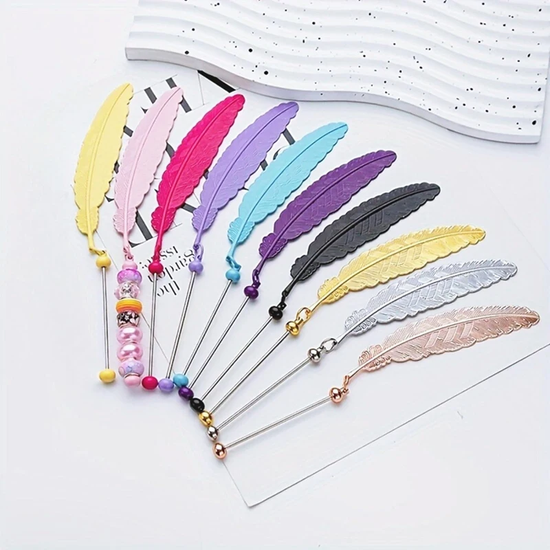 10 Pieces DIY Beadable Bookmarks Bulk, Metal Beadable Bookmarks Pendant Bar, Craft Beaded Book Lanyards Chains