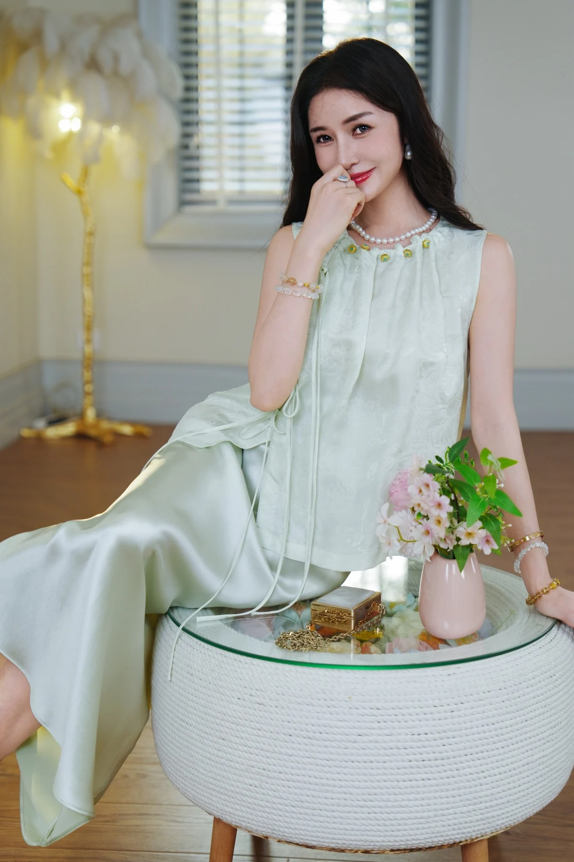 

Ele Silk ell Decoration Svel round Ne Faion Set for Women Summer 2025 Trendy Sle Traditional Chinese Top