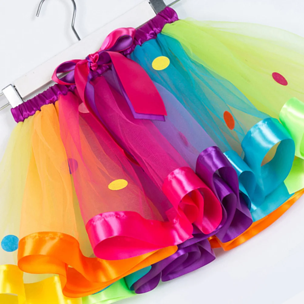 

Rainbow Princess Dress Elastic Waist Tutu Skirt Big Bowknot Party Costume -Rt077 Comfortable Kids Dance Ballet