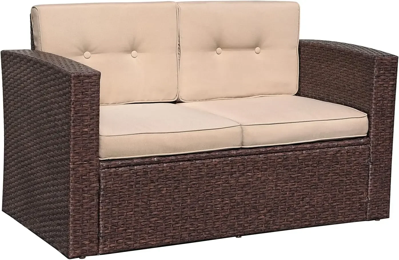 Patio Outdoor Wicker Loveseat Rattan Corner Sofa Chair w/ Cushions, Additional Seats for Sectional Sofa Set, Espresso Brown