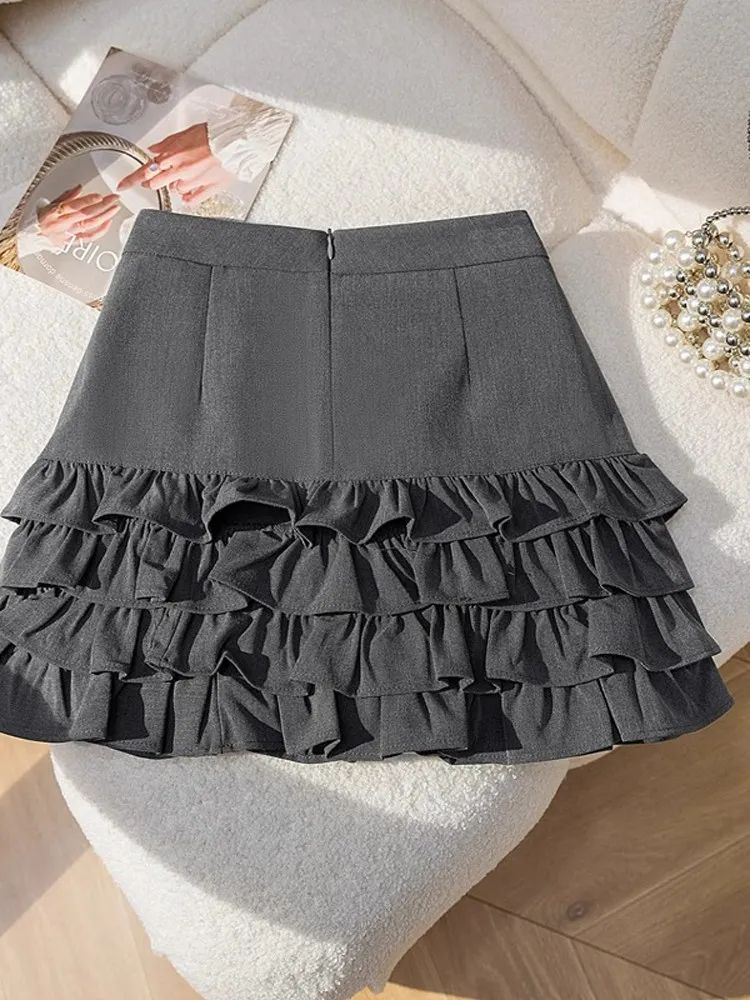 أزياء كبيرة الحجم فتاة الصيف عالية الخصر ألف خط كعكة تنورة الكشكشة بلون تنوعا قصيرة تنوعا تخفيض العمر التنانير #3