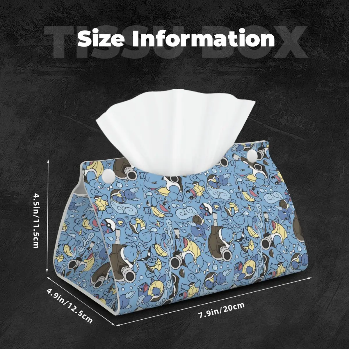Custom Squirtles Tissue Box Holder Rectangular Video Games PU Leather Facial Tissue Box Cover for Car Home