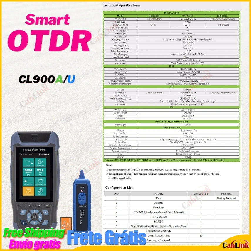 

NK3200D Optical Fiber Tester Mini OTDR Optical Time Domain Reflectometer Singlemode 24dB/22dB 64km 9 Functions 1310/1550 FC/UPC