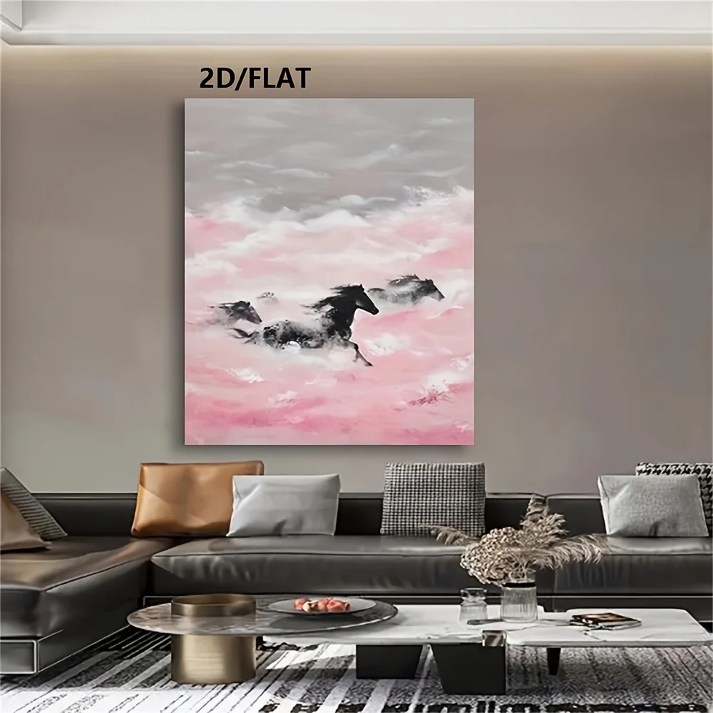 فن قماش الخيول المجردة المرسومة يدويًا - ديكور حائط بدون إطار لغرفة المعيشة أو غرفة النوم أو المكتب - طراز شمالي حديث