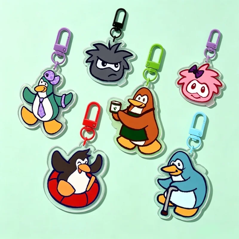 Double Sided Acrylic Keyring, Kawaii Gamer Penguin Pet Bag Charm