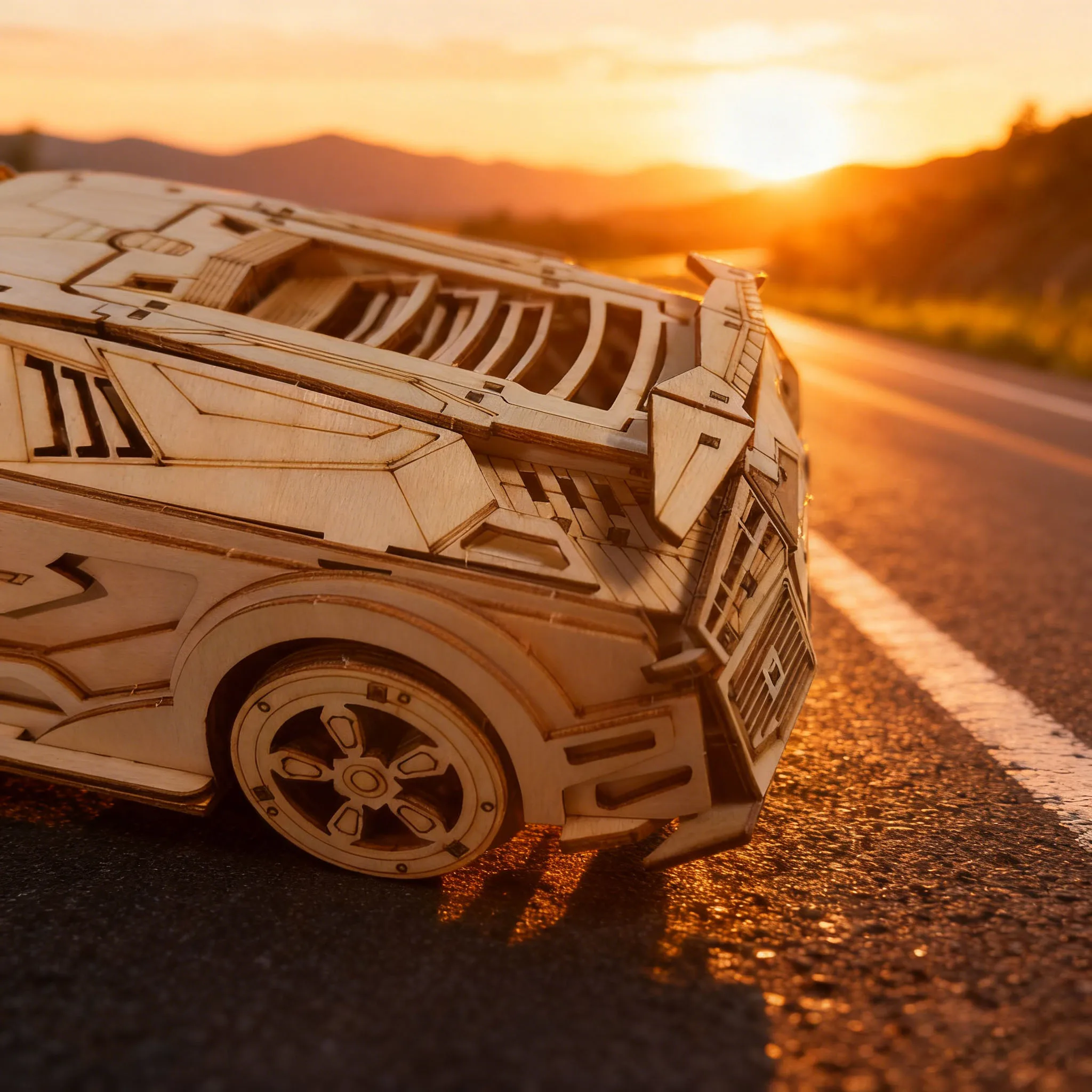 3D Wooden Puzzle Sports Car DIY Puzzle Model Kit Construction Fun Set Wooden Building Blocks Educational Birthday Gift