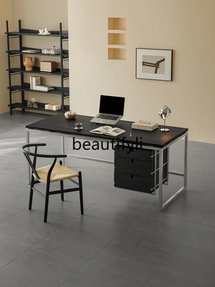 

01A Stainless steel frame desk with drawers Modern simple study Home living room Computer desk