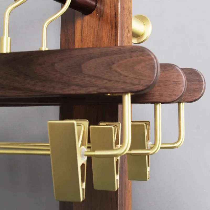 Premium Solid Wood Pants Hanger – Home & Hotel Use, Walnut Wood, Non-Slip, Multi-Function, Full Copper Hardware, No-Mark Clips
