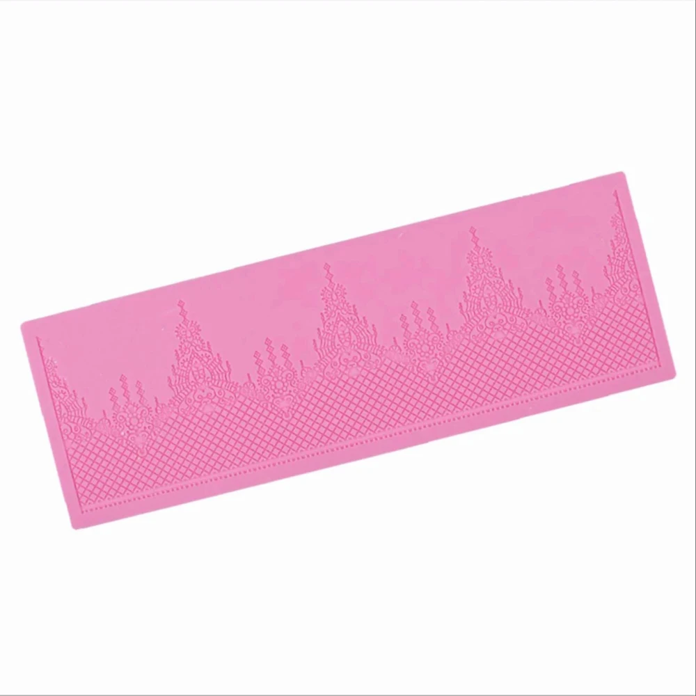Retro Crystal Pendant Lace Silicone Fondant Mould for Cake Decor Chocolate Sugarcraft Mold with Lace Border Printing Icing
