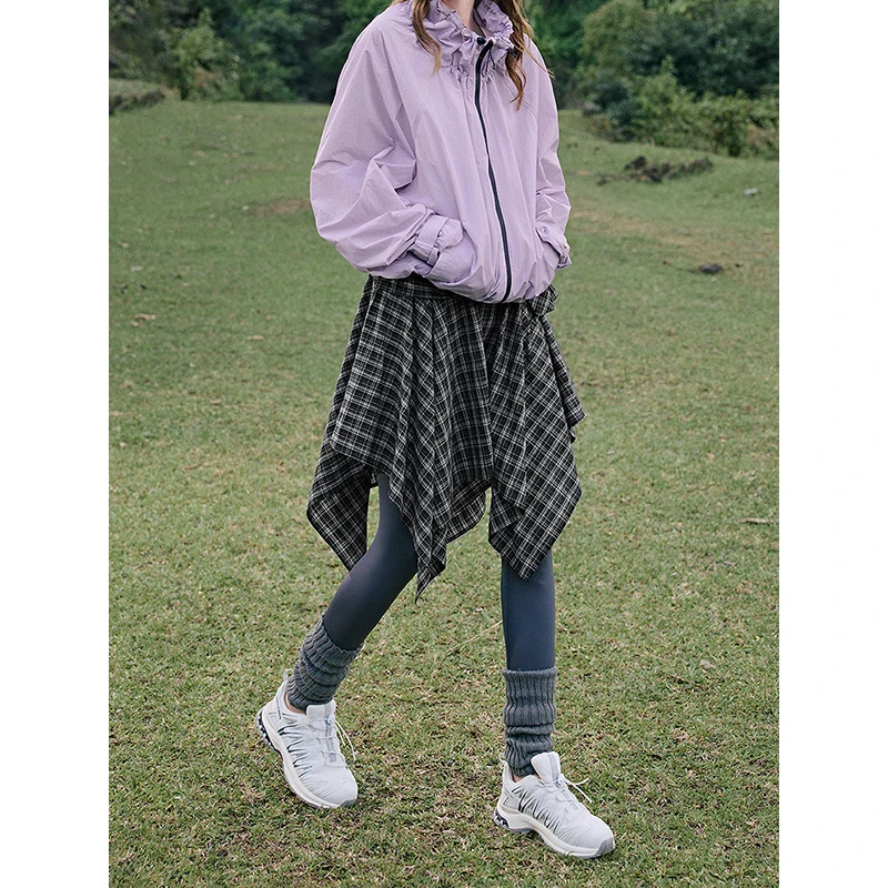 TOYOUTH Women Skirt 2025 Spring New Retro Plaid Irregular Strap Mini Skirt