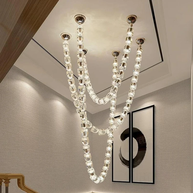 

Современная хрустальная люстра для дома, подвесной светильник для лестницы, подвесные светильники для гостиной, интерьерное освещение