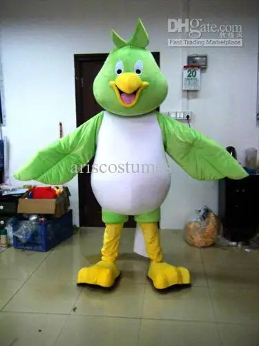 Disfraz de Mascota de dibujos animados de loro verde de espuma, Vestido de felpa de Navidad, disfraz de Mascota de Halloween, gran oferta