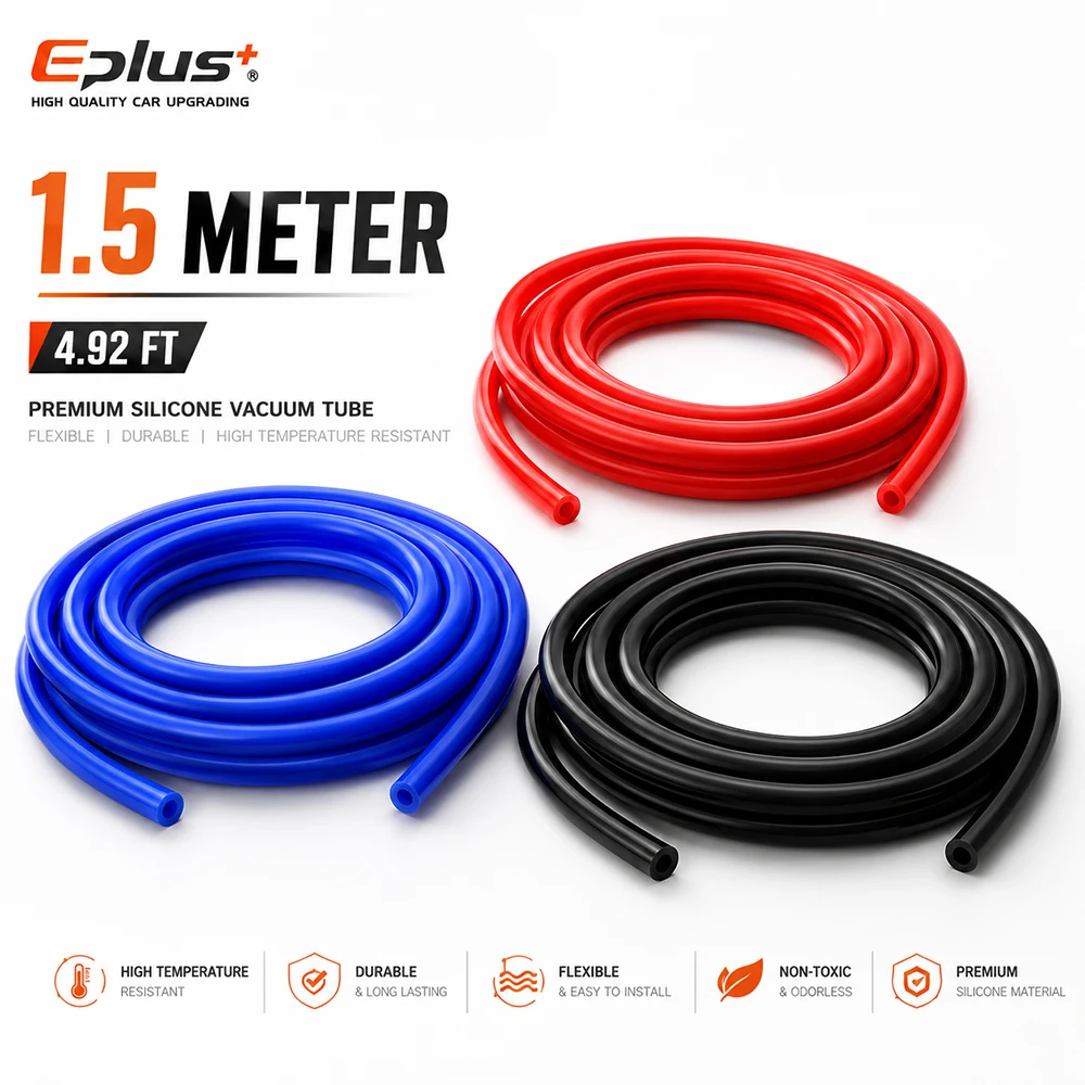 EPLUS Universal 1,5 Meter Rot Blau Schwarz Silikon-Vakuumschlauch ID 3mm-12mm Hitzebeständig Flammhemmend Auto Motorrad Schlauch