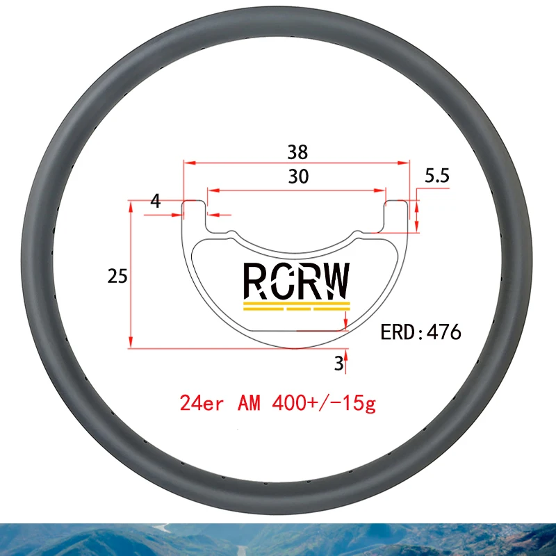 24er 520 AM 38X25mm MTB Carbon Rim 38mm Wide 25mm Deep Tubeless Clincher All Mountain Asphalt off-road UD 3K 12K 24 28 32 36Hole