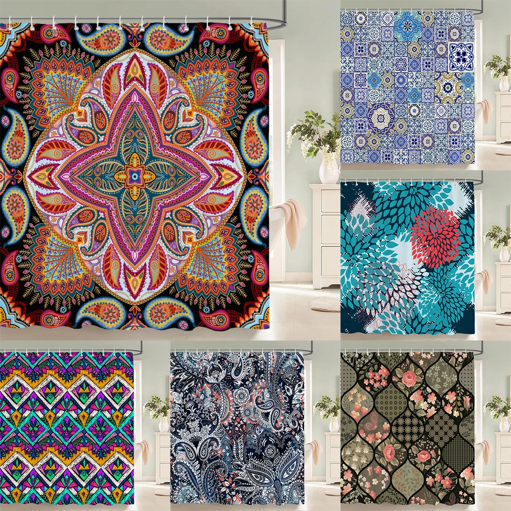 

3D Printing Indian Boho Shower Curtain Bathroom Curtains With Hooks Bohemian Mandala Waterproof Fabric Bathtub Decor Screen