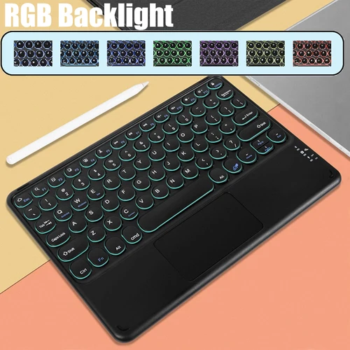 Teclado inalámbrico con Bluetooth y Touchpad, Mouse con retroiluminación RGB, ruso, portugués, español, coreano, tableta para iPad, Android y Windows