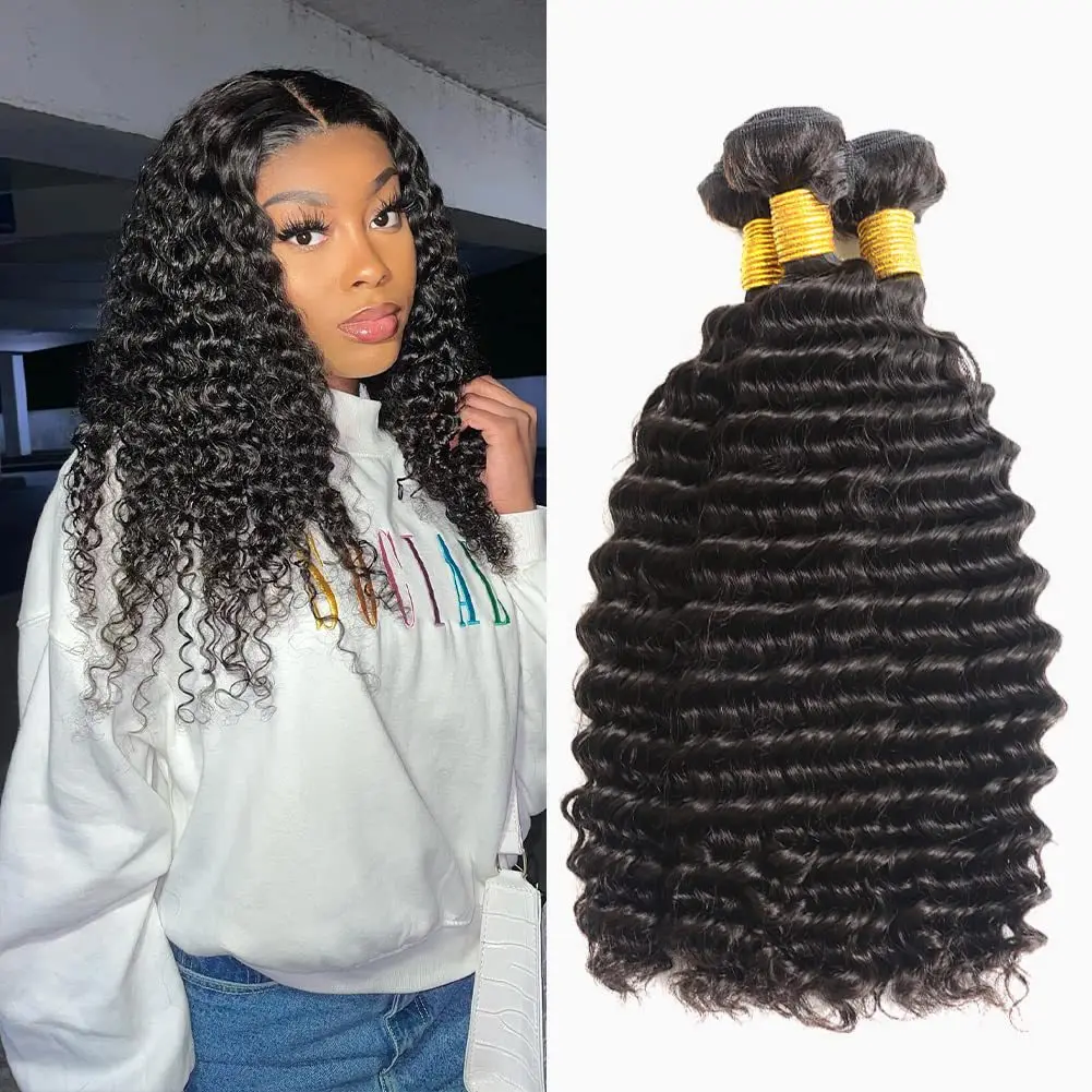 European and American wig Deep Wave Human Hair Bundles Clockwork Hair Curtain Real Hair Binding