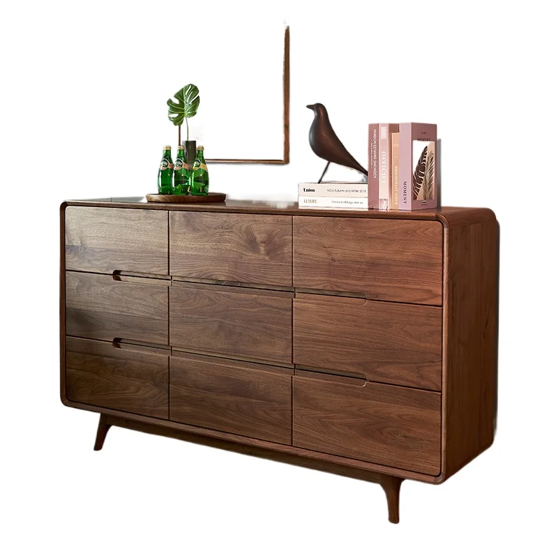 

North American black walnut log eight-bucket , pure solid wood storage bedroom storage drawer side cabinet