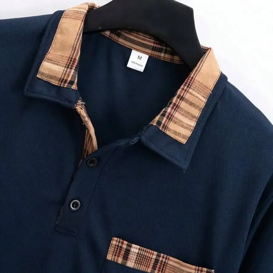 

Mens Casual Shirt With Plaid Collar And Pocket 100% Polyester