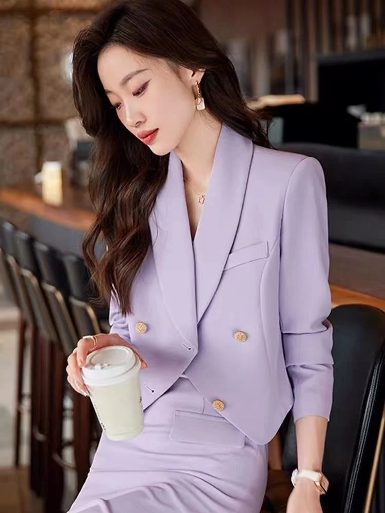 Blue Suit Two Piece Set Female Temperament Celebrity Small Fragrance Professional Suit Half Body Skirt High-end Short Jacket