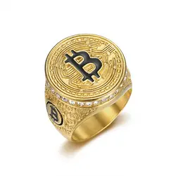 Hip hop Jewelry Accessories Wholesale Jewelry Men Rings Halloween Rings for Men Cool Stuff Chunky Rings Bitcoin Round