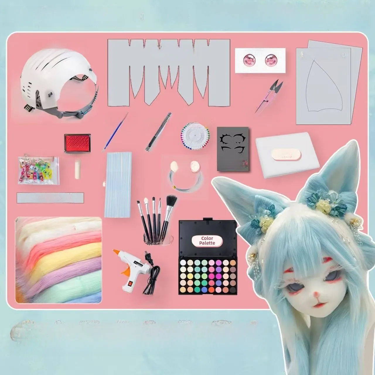 adorable-full-set-diy-animal-head-material-kig-series-costume-hair-diy-children's-military-camouflage-orm-head-bone-cover