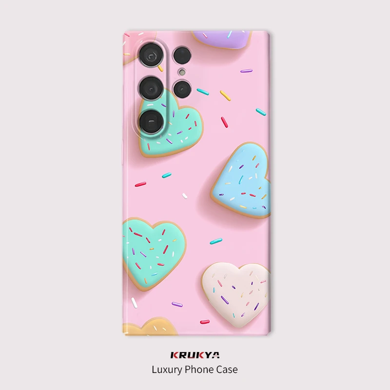 Love Heart Cakes Print Phone Case For Samsung Galaxy S23 Ultra S24 FE S25+ S26 Plus S21 FE S20 S22 5G Luxury Shockproof Cover