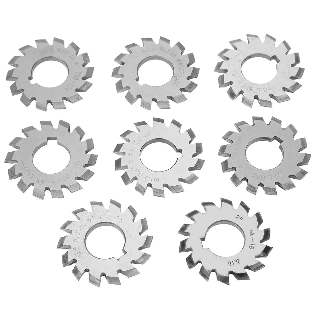 Efficient Milling Solution Set of 8 HSS Involute Gear Cutters for Bevel Gears Module 1 5 and Bore Size of 22mm