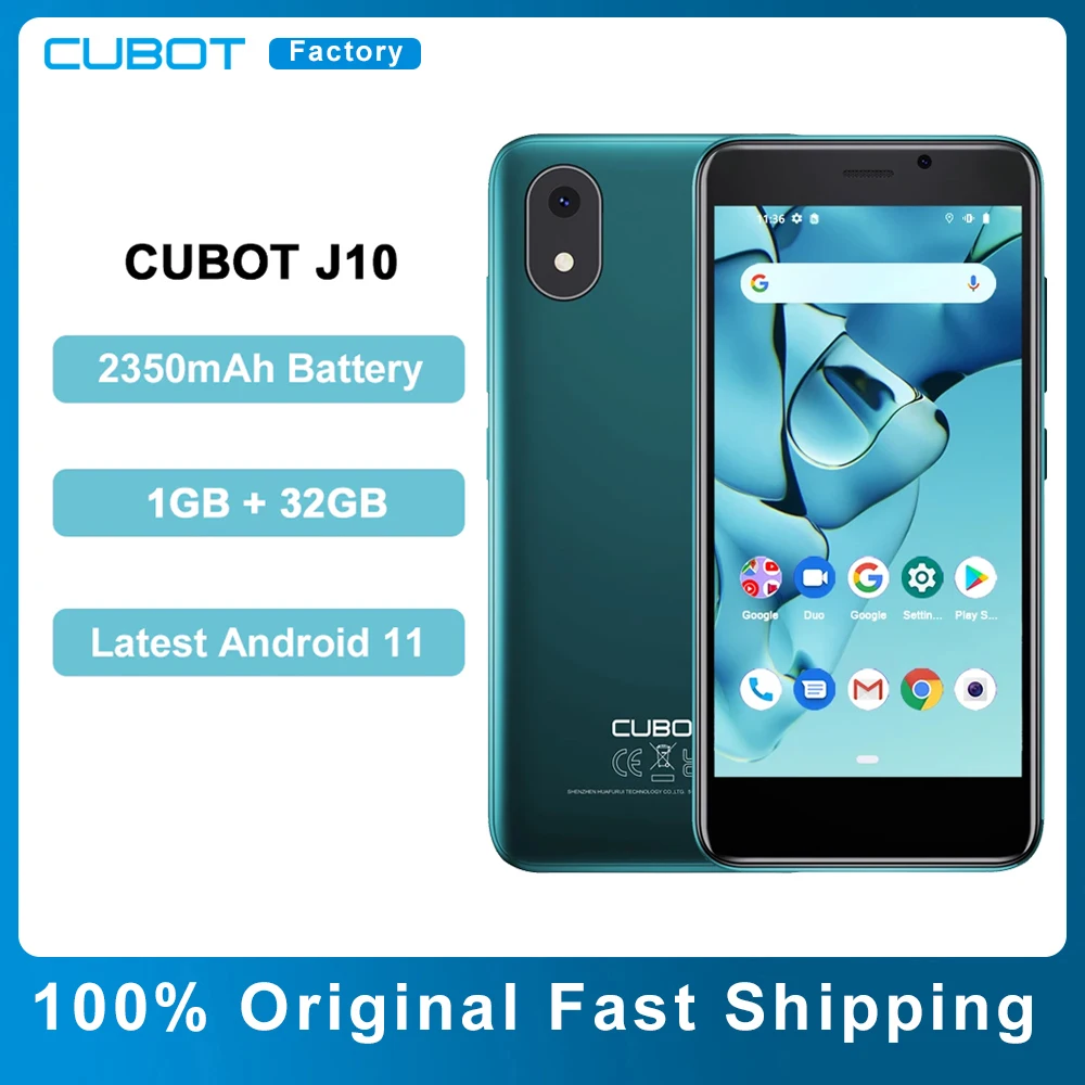 Cubot J10 3G Smartphone 4 Inch Mini Screen 2350mAh 1GB 32GB 5MP Rear Camera Android 11 Dual SIM Card Face ID Cell Phone