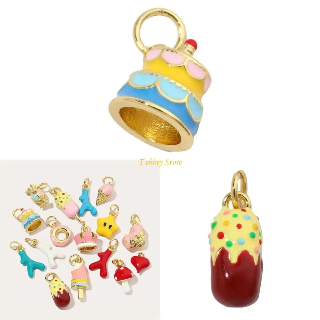

N58F 3pcs Sparkling Enamel Ice Cream Popsicles Charm Pendant for DIY Jewelry Making