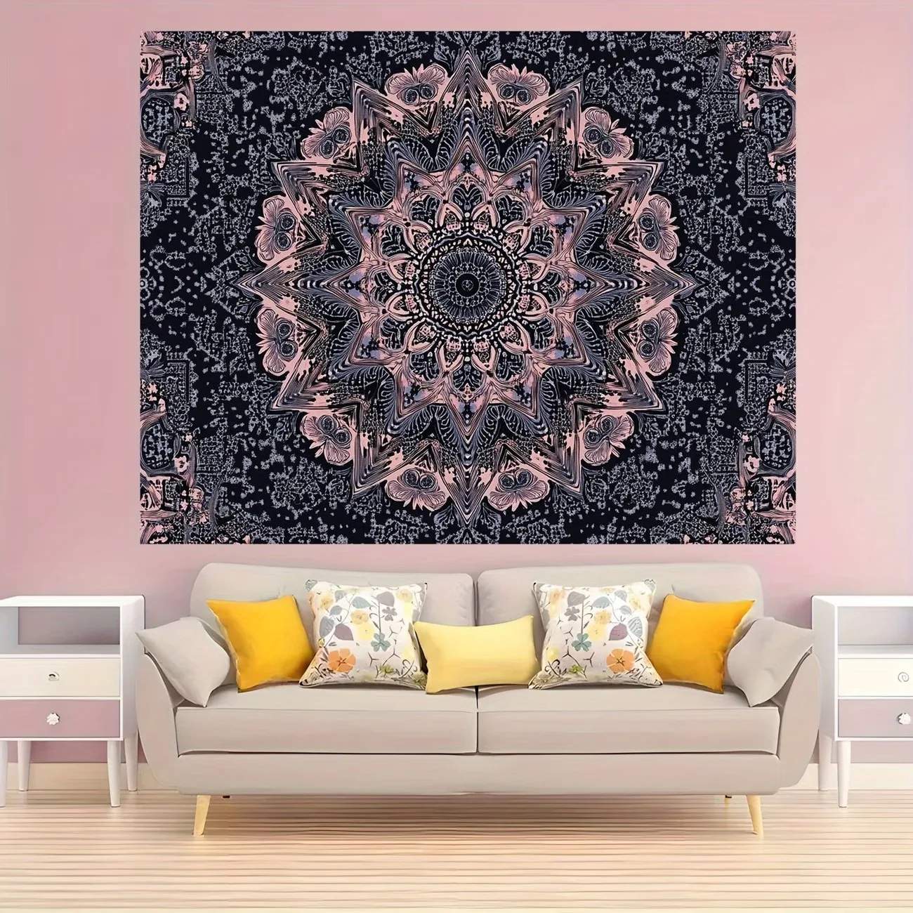 VIKAMA Psychedelic Tapestry Wall Hanging Ethnic Floral Design Vintage Aesthetic Room Decor for Living Room Yoga Studio Dorm