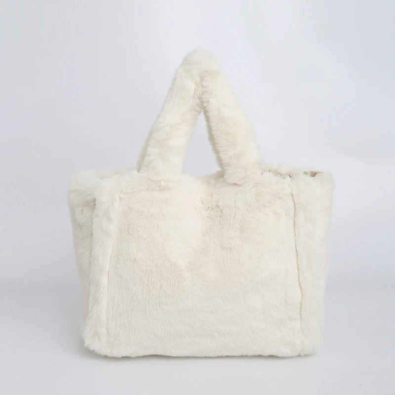 

Женская плюшевая сумка через плечо, большая вместительная сумка-тоут из искусственного меха, однотонная милая сумка на плечо, дорожная рабочая сумка