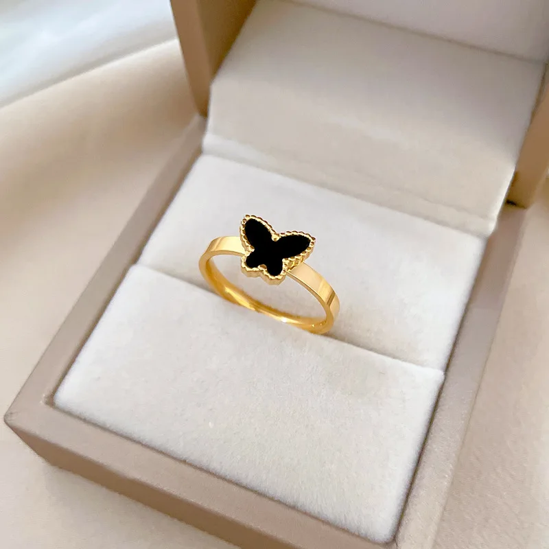 Colorless Black Butterfly Titanium Steel Cold Wind Bounce Ring Personalized Simple Food Ring