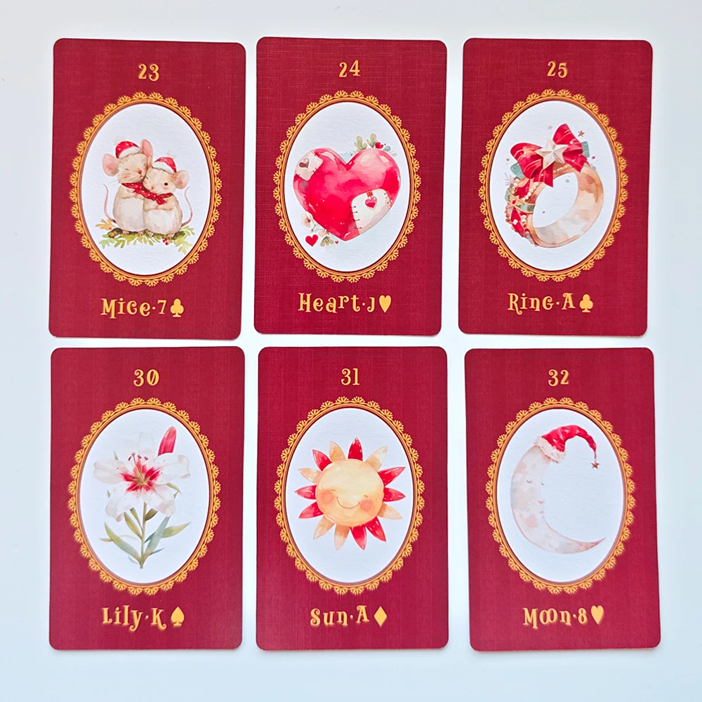 Christmas Carol Lenormand Deck 42 Pcs Cute Christmas-themed Lenormand Cards 9*6cm Printed on 350GSM Double-embossed Cardstock