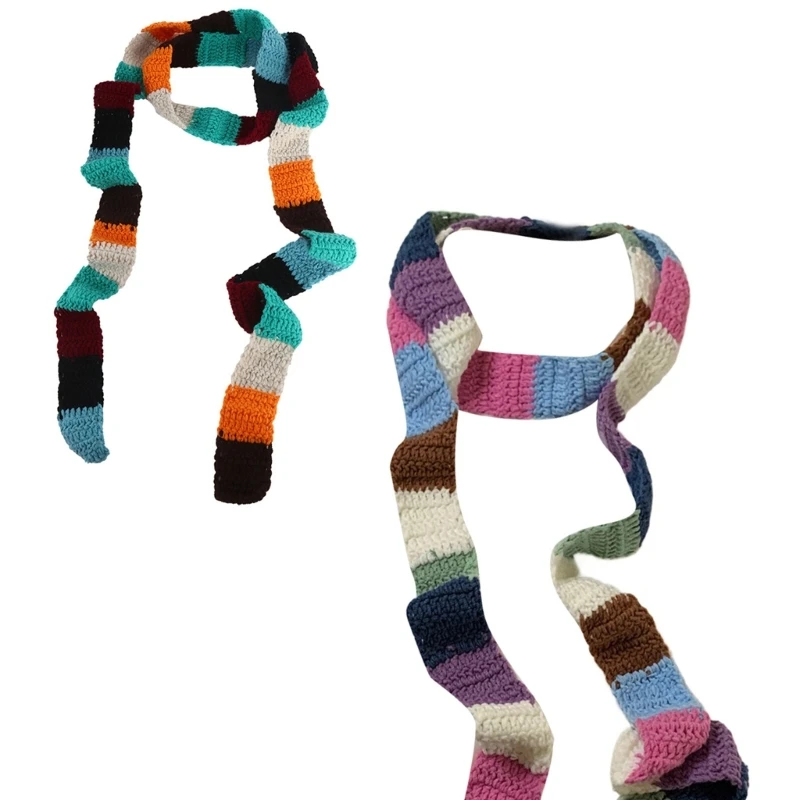 

New Warm Narrow Knit Scarf Fashionable Winter Colorful Striped Long Skinny Scarves