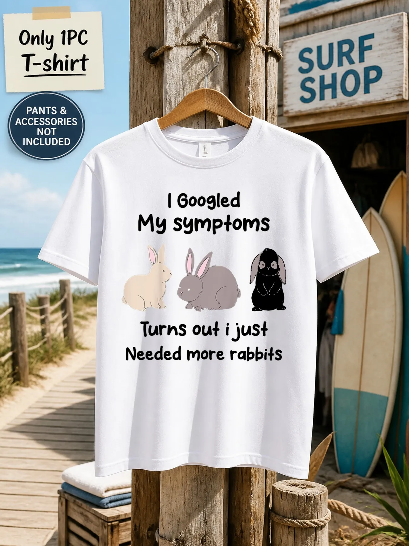 1pc Men'S Graphic T-Shirt Funny Rabbit Print I Googled My Symptoms Turns Out I Just Needed More Rabbits Short Sleeve Crew Neck
