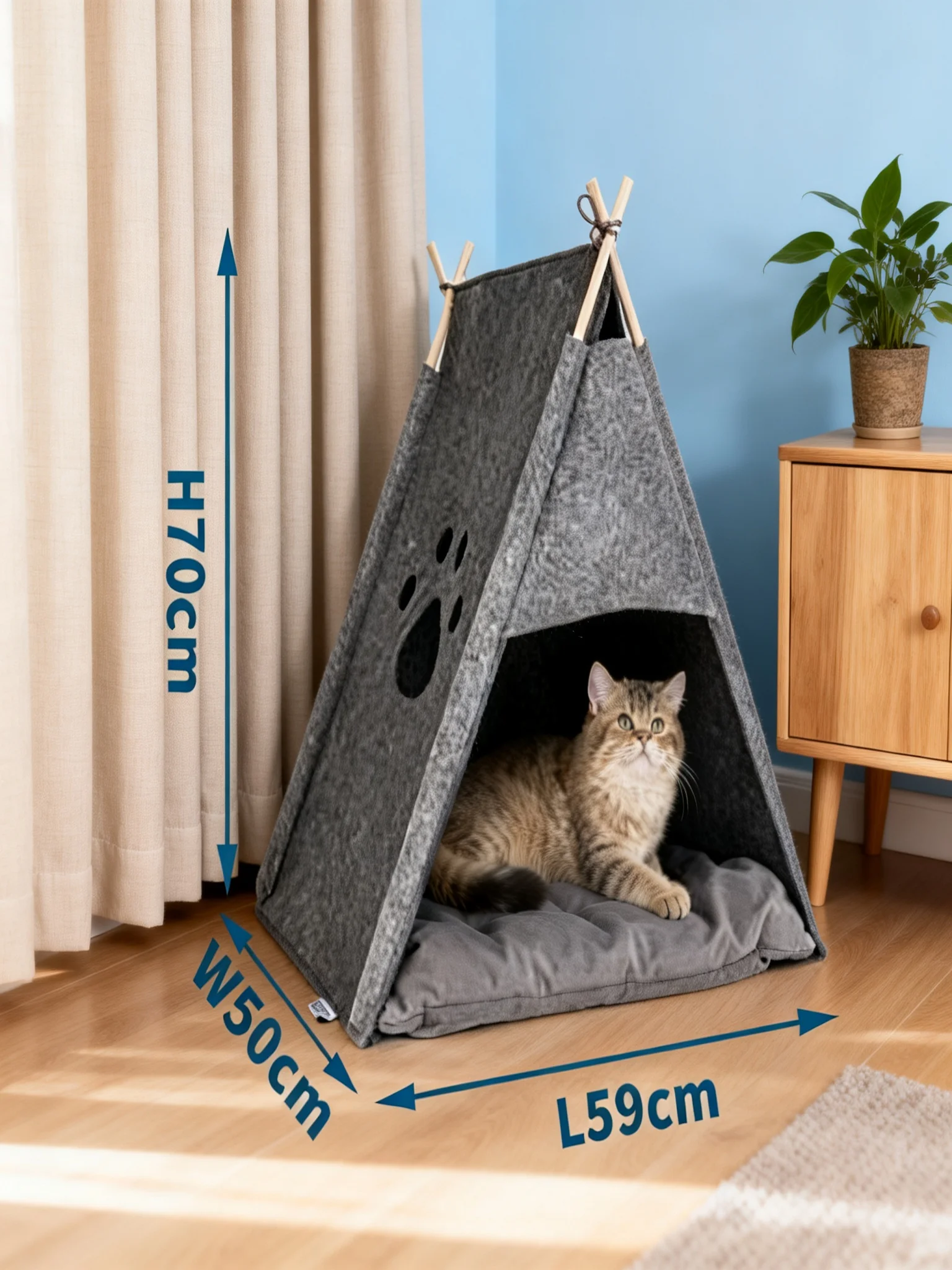 Tienda de campaña tipo tipi con estampado Grey Marker Cat, tamaño grande 59x50x70cm, estable y suave, resistente a la presión.