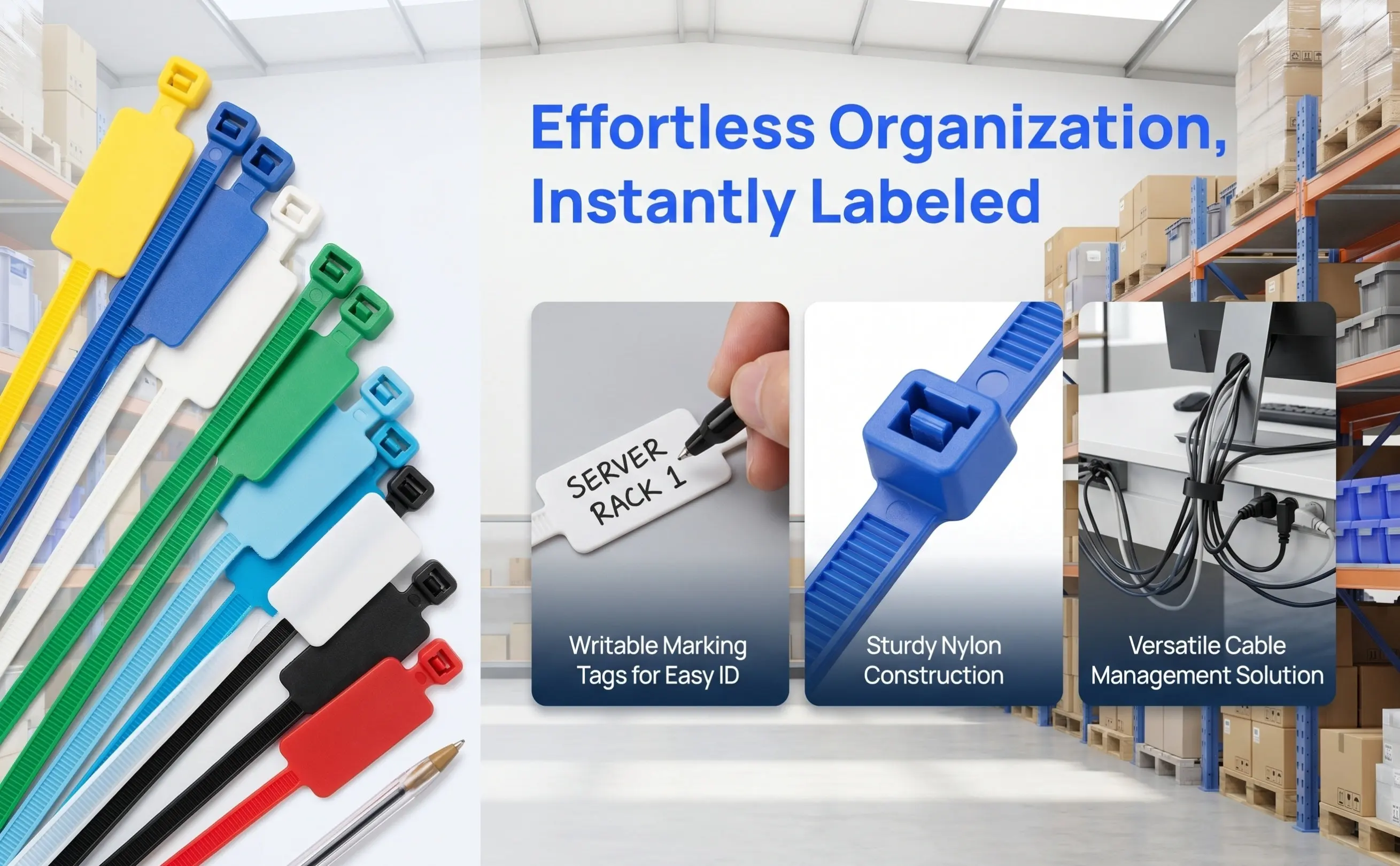 120Pcs Label Cable Ties Nylon Zip Ties with Marking Tags Self-Locking Wire Tie Wraps for Indoor Use High Temp Resistant