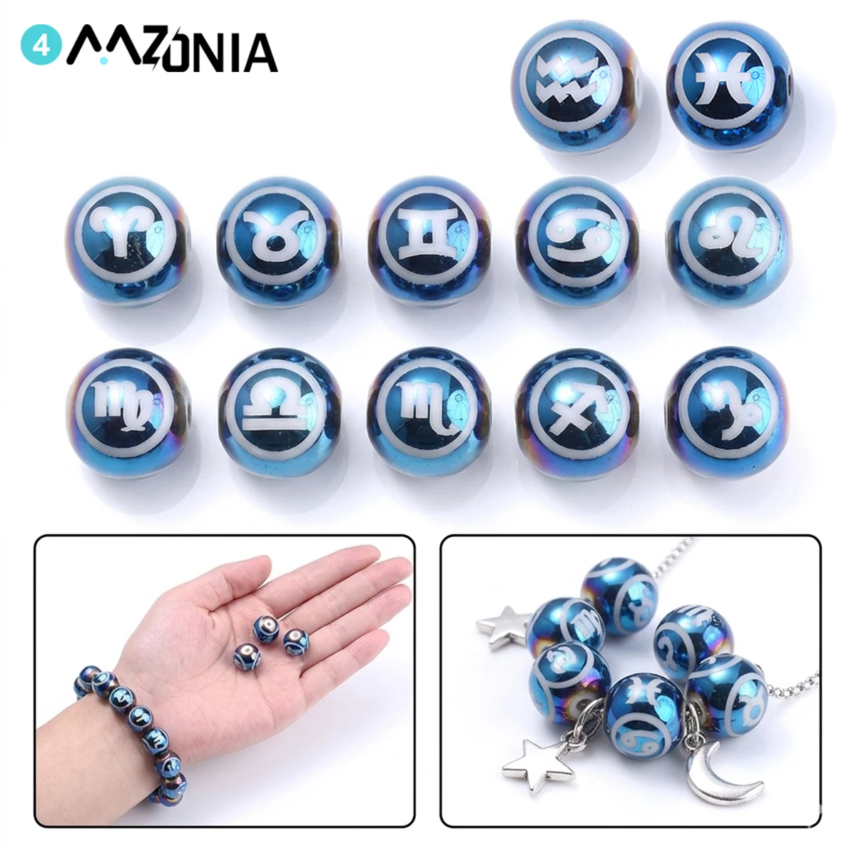 10 Stück 10 mm blaue Glasperlen mit Sternbildmuster, runde lose Abstandsperlen für DIY-Schmuckherstellung, Ohrringe, Armbandmaterial – Detail 1