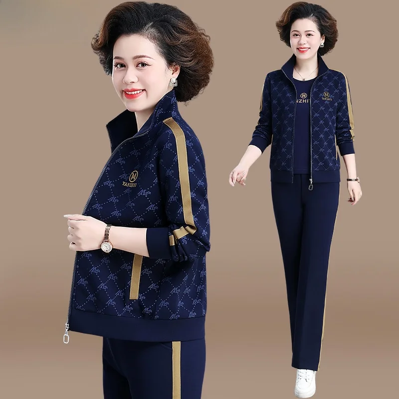 

Модный повседневный спортивный костюм-тройка для женщин: верхняя одежда для среднего возраста (50+) и старше, весенний комплект для отдыха