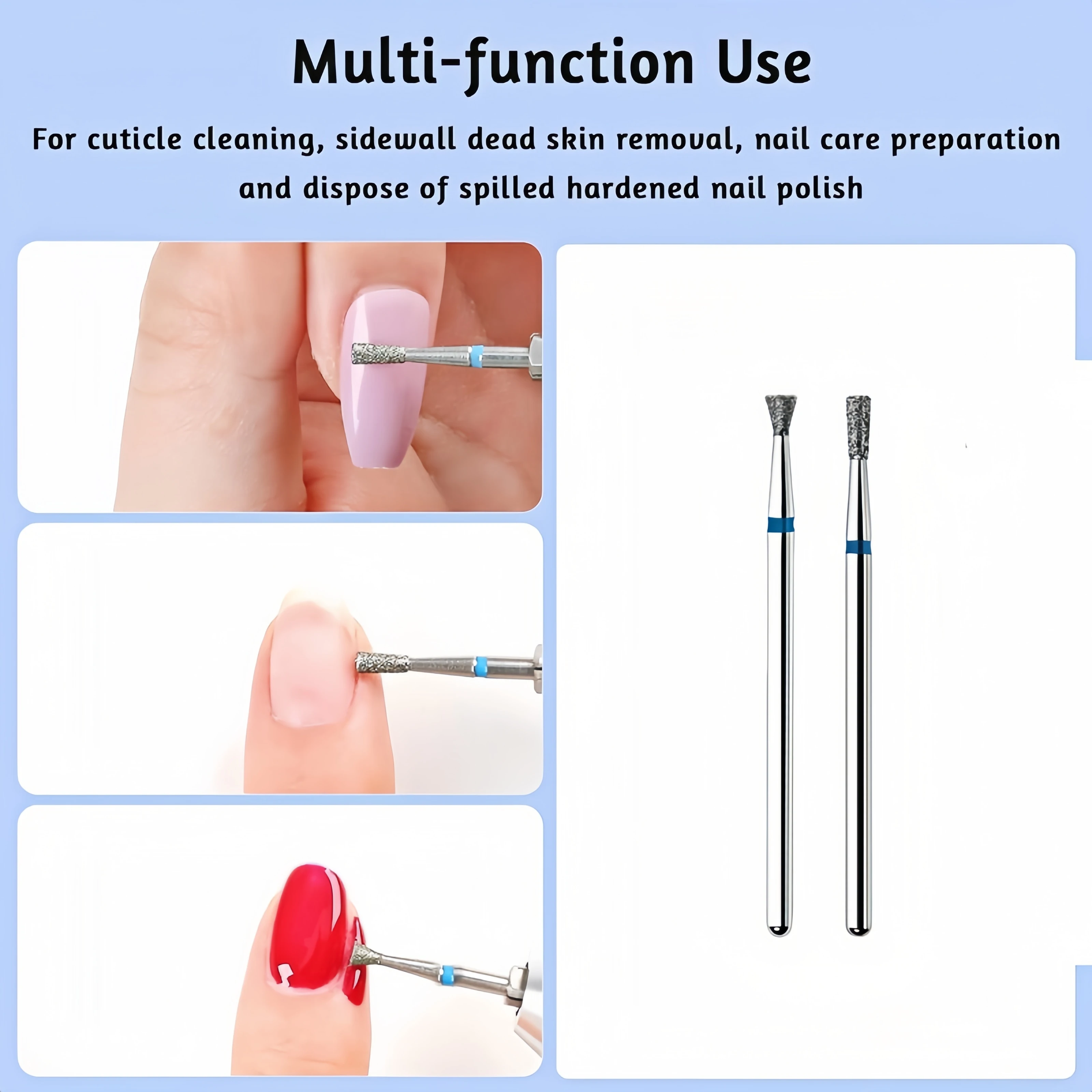 2 szt. Frezów diamentowych do paznokci, do usuwania skórek, do paznokci akrylowych, do manicure, przygotowania paznokci i usuwania lakieru hybrydowego, płaski stożkowy