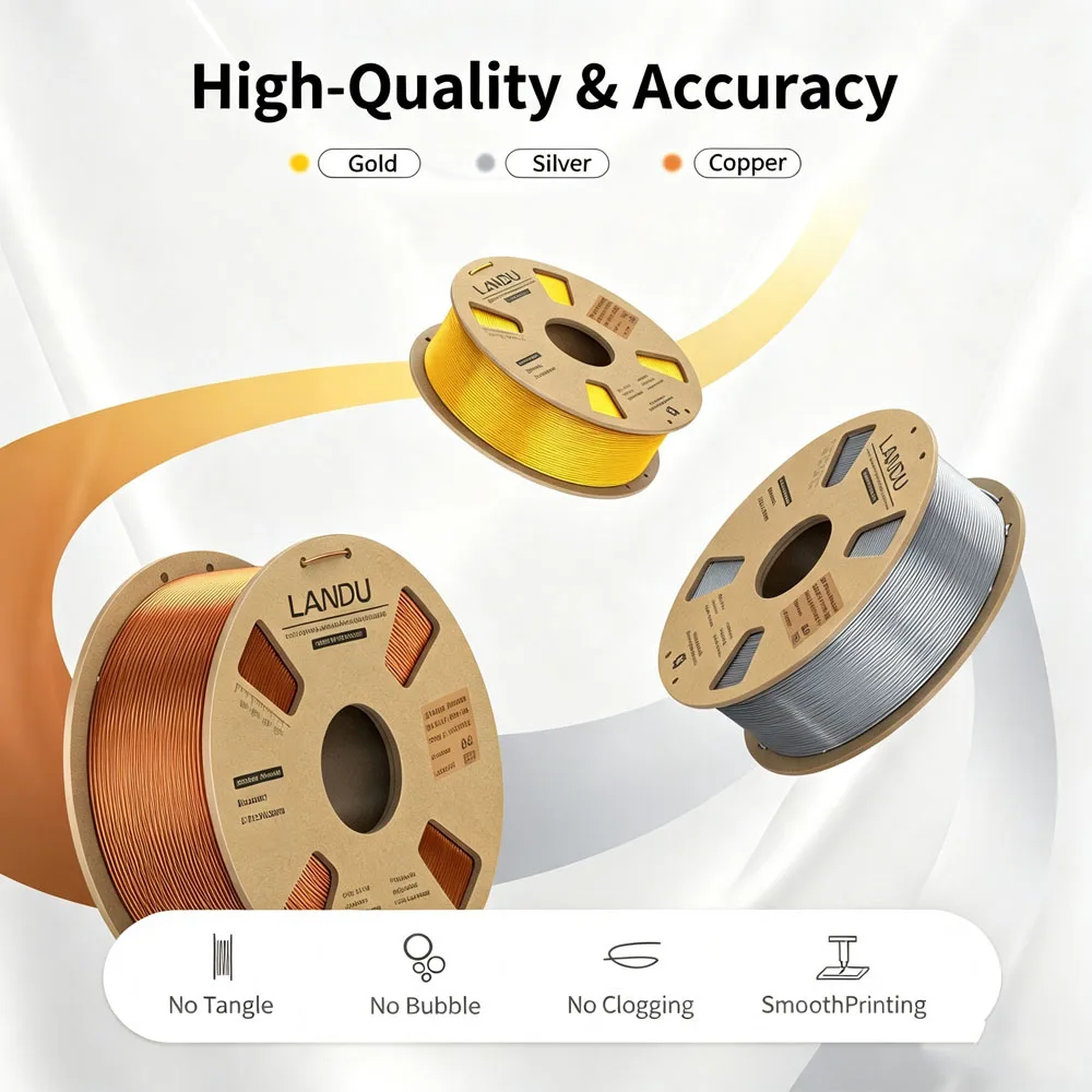 LANDU Silk PLA Filament 1.75mm 1KG, 3D Printer Filament 1kg Gold Silver Copper Filamento PLA Silk for FDM 3D Printing Materials 2