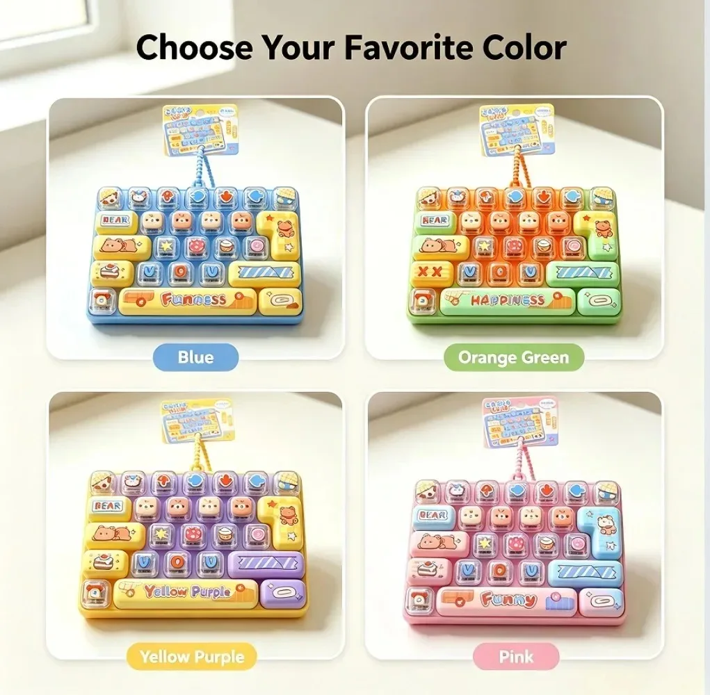 Cute Macaron 26 Keys Fidget Clicker Keychain, Mini Keyboard Stress Relief Toy, Portable Fingertip Sensory Bag Pendant