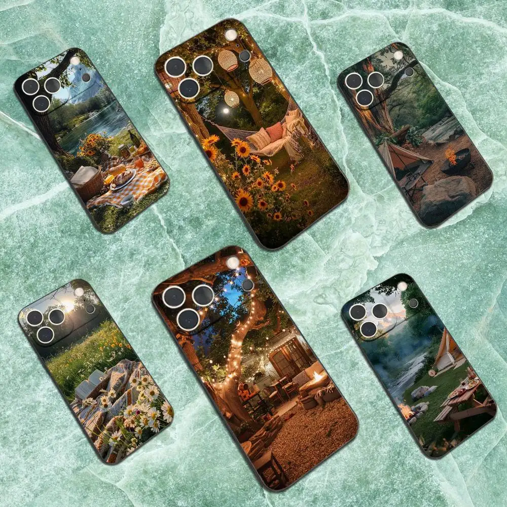

Mountain Outdoor Camping Case For iPhone 17,16,15,14,13,12,11 Plus,Pro Max,XS,X,XR,SE,Mini,8,7,Soft Silicone Black Cover