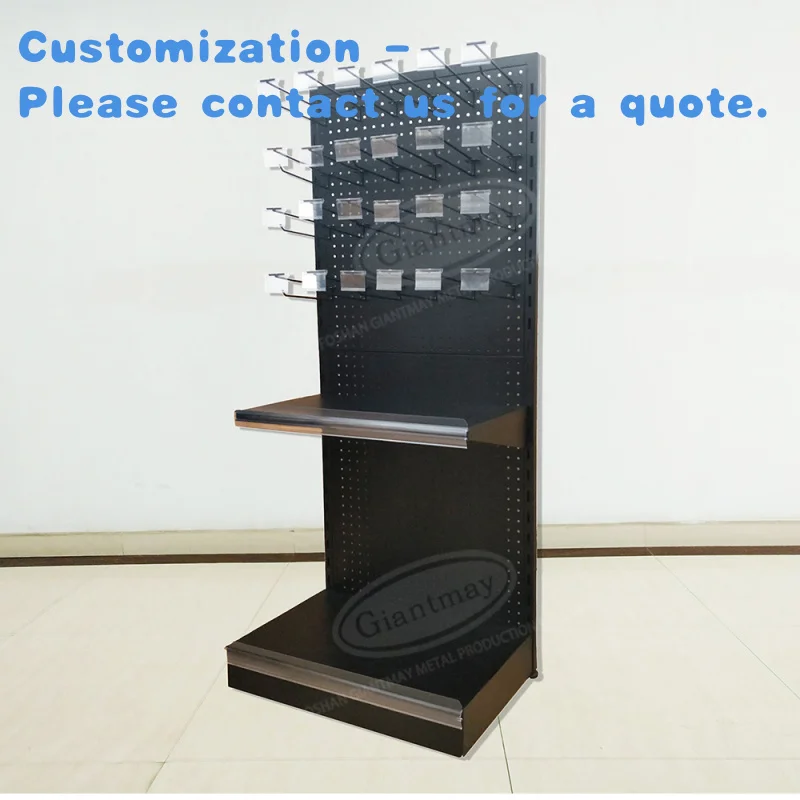

Изготовленная на заказ напольная перфорированная полка для товаров, стеллажи для магазинов с подвесными крючками