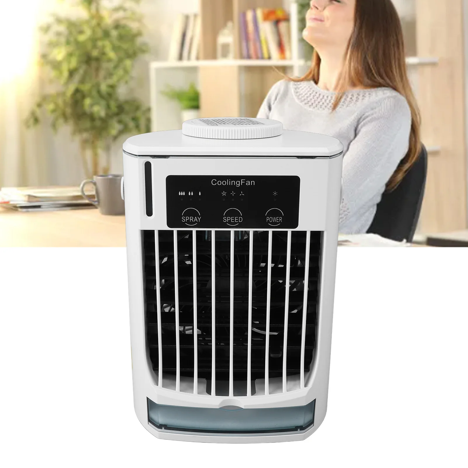 

Охладитель воздуха-увлажнитель, 3 скорости, 500 мл, портативный USB-настольный вентилятор-распылитель с ручкой для комнаты, офиса, кемпинга, белый
